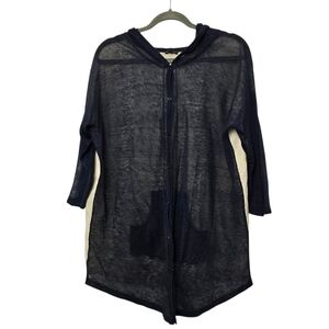 Rebecca Elliot Women’s Navy Blue Linen Blend Hooded Swim Cover-Up Size M